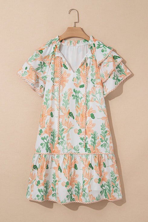 All Over Print Layered Short Sleeve Mini Floral Dress