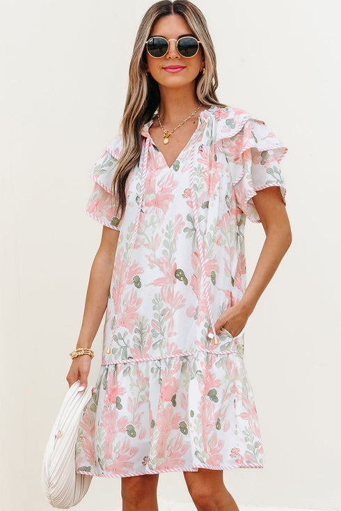 All Over Print Layered Short Sleeve Mini Floral Dress