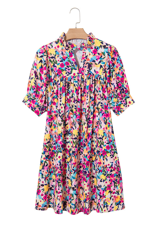 All Over Print Puff Sleeve Mini Floral Dress