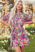 All Over Print Puff Sleeve Mini Floral Dress