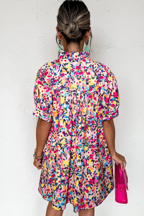 All Over Print Puff Sleeve Mini Floral Dress