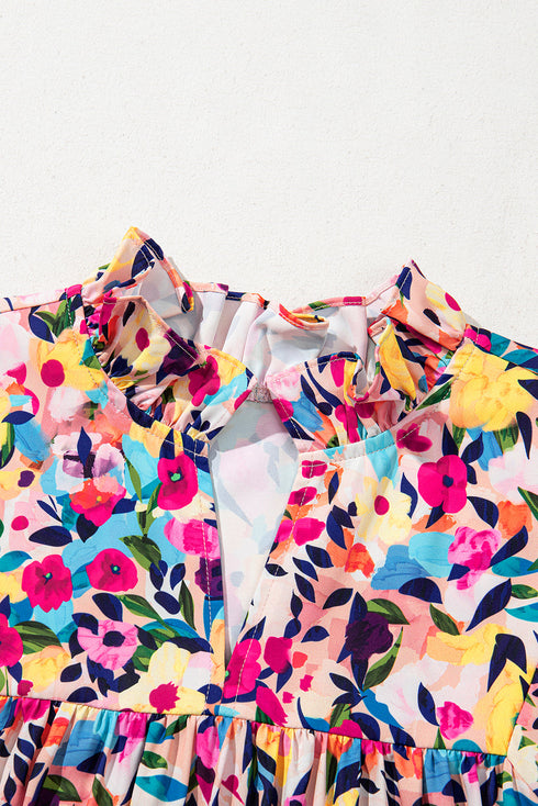 All Over Print Puff Sleeve Mini Floral Dress