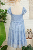 All Over Print Smocked Flutter Sleeve Tiered Floral Dress