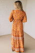 All Over Print Smocked Waist Bohemian Long Sleeve Floral Dress