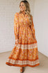 All Over Print Smocked Waist Bohemian Long Sleeve Floral Dress