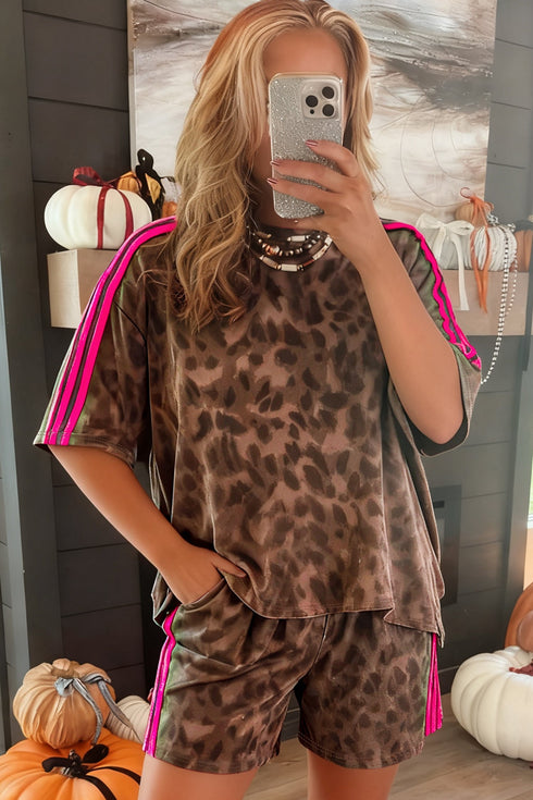All Over Print Western Patchwork Leopard Striped Short Set