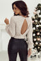 All Over Sequin Puff Sleeve Open Back Blouse