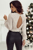 All Over Sequin Puff Sleeve Open Back Blouse