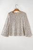All Over Sequin Puff Sleeve Open Back Blouse
