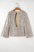 All Over Sequin Puff Sleeve Open Back Blouse