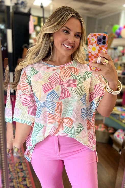 All Wrapped Up In Fun Waffle Knit Short Sleeve Top