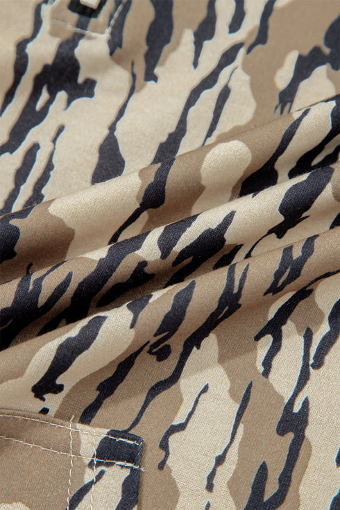 Allover Camo Zipper Collar Front Pocket Pullover Sweatshirt