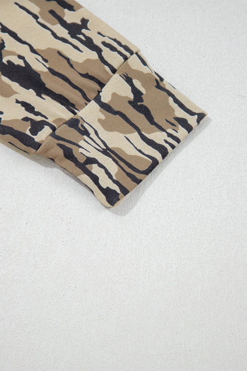 Allover Camo Zipper Collar Front Pocket Pullover Sweatshirt
