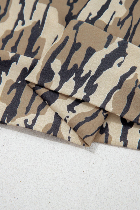 Allover Camo Zipper Collar Front Pocket Pullover Sweatshirt