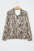 Allover Camo Zipper Collar Front Pocket Pullover Sweatshirt