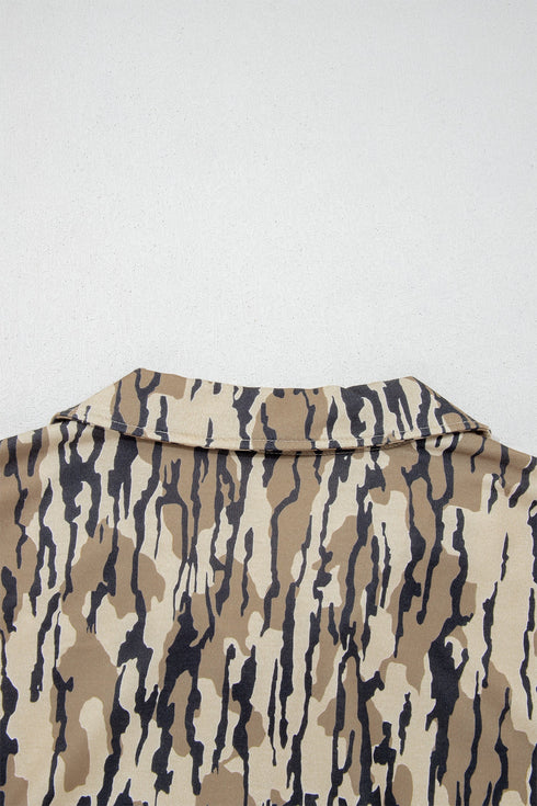 Allover Camo Zipper Collar Front Pocket Pullover Sweatshirt