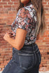 Allover Floral Print Sheer Mesh Short Sleeve Top