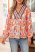 Allover Floral Print Southern V Neck Long Sleeve Shift Blouse