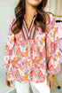 Allover Floral Print Southern V Neck Long Sleeve Shift Blouse