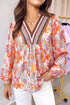 Allover Floral Print Southern V Neck Long Sleeve Shift Blouse