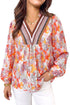 Allover Floral Print Southern V Neck Long Sleeve Shift Blouse