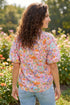 Allover Floral Print Southern V Neck Short Sleeve Shift Blouse