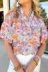 Allover Floral Print Southern V Neck Short Sleeve Shift Blouse