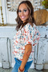 Allover Galloping Horse Print Western Split Neck Blouse