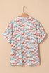 Allover Galloping Horse Print Western Split Neck Blouse