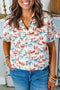 Allover Galloping Horse Print Western Split Neck Blouse