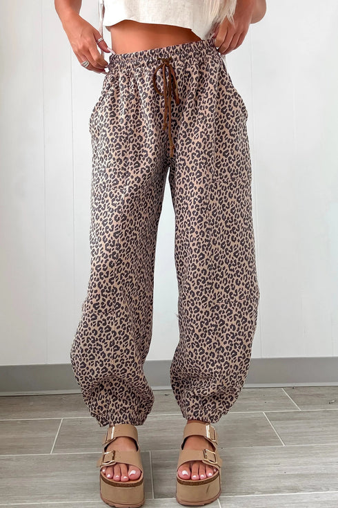 Allover Leopard Print Elastic Waist Ankle Length Pants