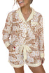 Allover Leopard Print Pocket Placket Long Sleeve Lounge Set