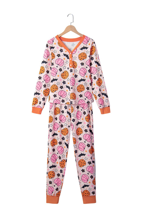 Allover Pumpkin Print Long Sleeve Coordinated Lounge Set