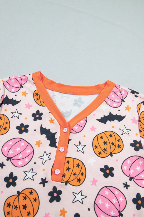Allover Pumpkin Print Long Sleeve Coordinated Lounge Set