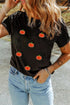 Allover Textured Chenille Pumpkin Patch Short Sleeve Halloween Tee