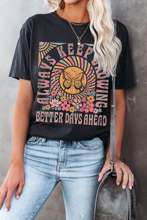 Always Keep Growing Butterfly Sunburst Graphic Tee