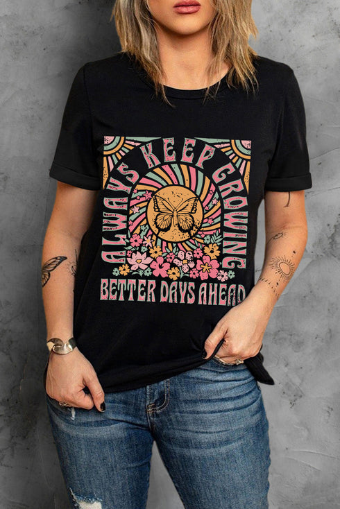 Always Keep Growing Butterfly Sunburst Graphic Tee