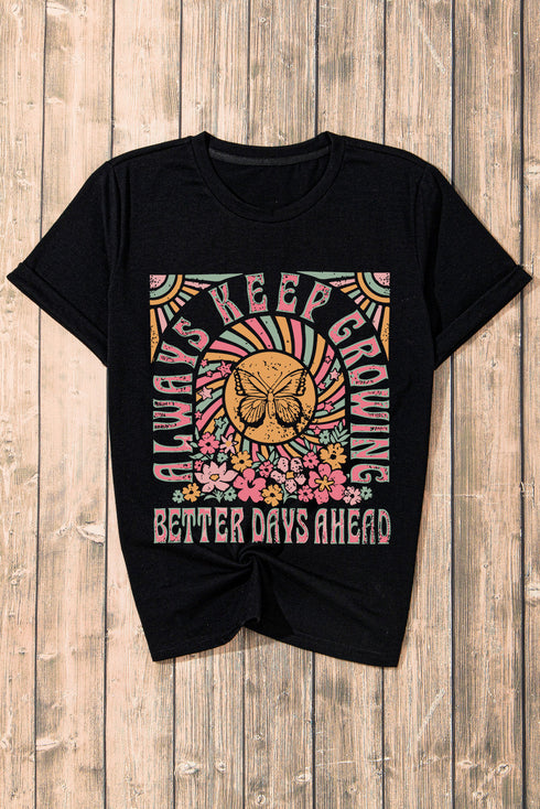 Always Keep Growing Butterfly Sunburst Graphic Tee