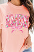 Amen Floral Letter Graphic Bow Detail Short Sleeve T-Shirt