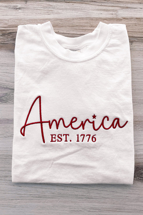 America Est 1776 Embroidered Crew Neck Graphic Tee