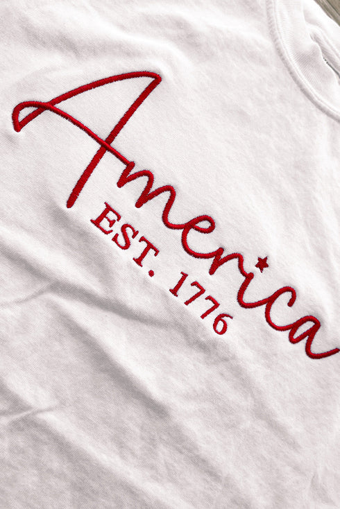 America Est 1776 Embroidered Crew Neck Graphic Tee