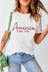 America Est 1776 Embroidered Crew Neck Graphic Tee