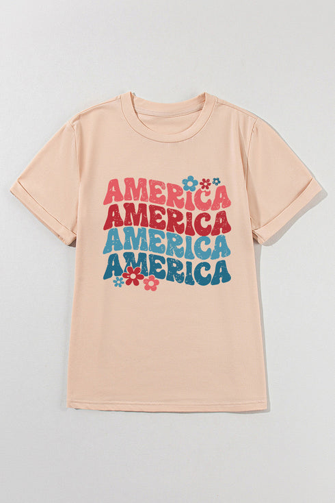 America Floral Letter Graphic Short Sleeve Tee