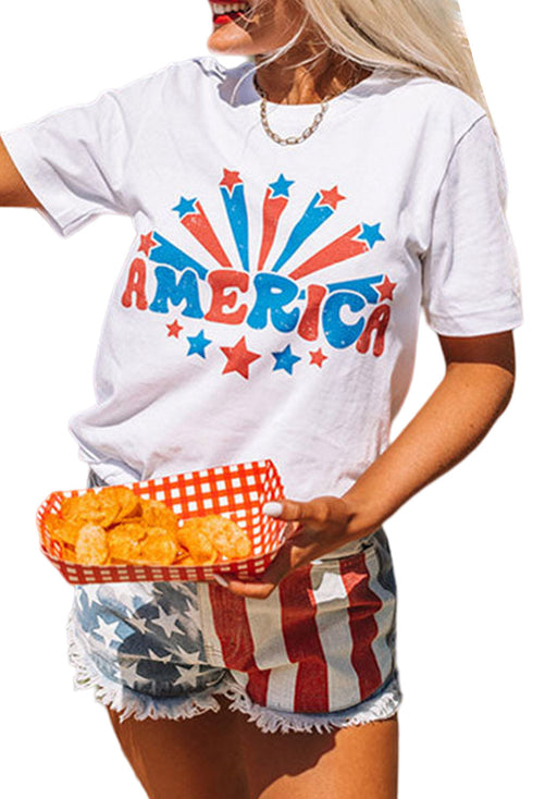 America Graphic Print Short Sleeve Round Neck Tee