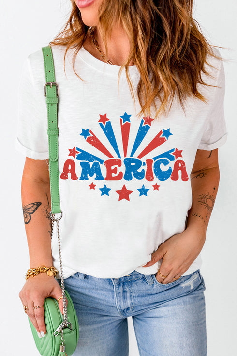 America Graphic Print Short Sleeve Round Neck Tee