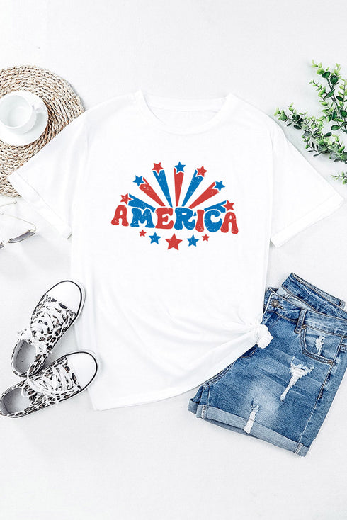 America Graphic Print Short Sleeve Round Neck Tee