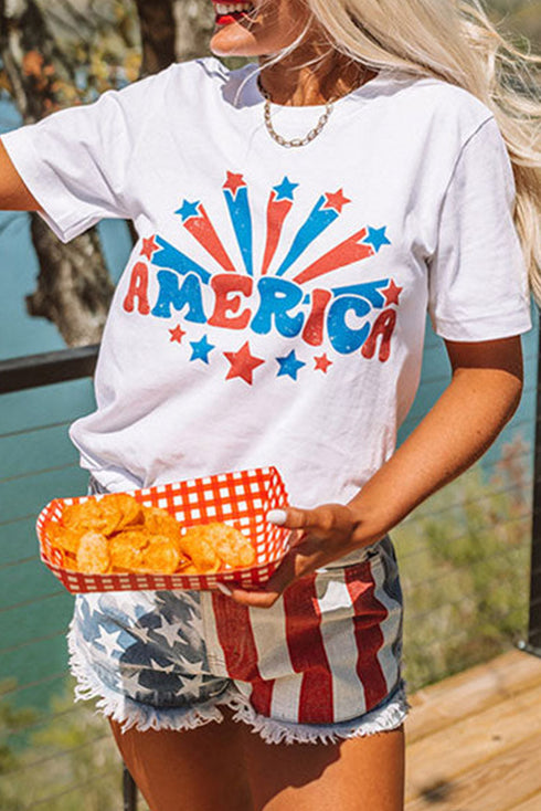 America Graphic Print Short Sleeve Round Neck Tee