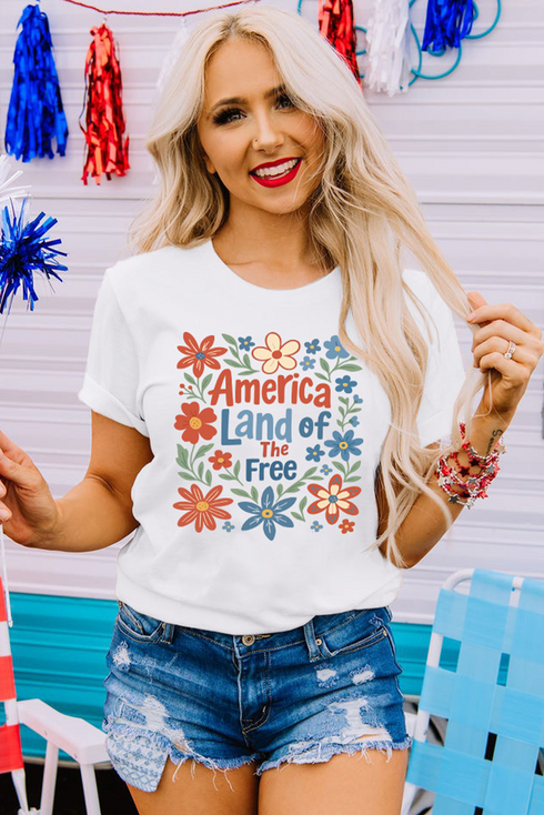 America Land Of The Free Floral Graphic Crewneck Tee