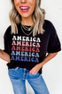 America Letter Print Crewneck Short Sleeve Graphic Tee