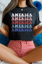 America Letter Print Crewneck Short Sleeve Graphic Tee